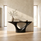 Sleek Sculptural Pedestal Console Table With Oval Cutout For Entryway