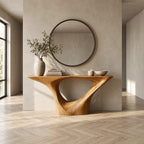 Sleek Sculptural Pedestal Console Table With Oval Cutout For Entryway