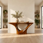Sleek Sculptural Pedestal Console Table With Oval Cutout For Entryway