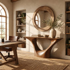 Sleek Sculptural Pedestal Console Table With Oval Cutout For Entryway