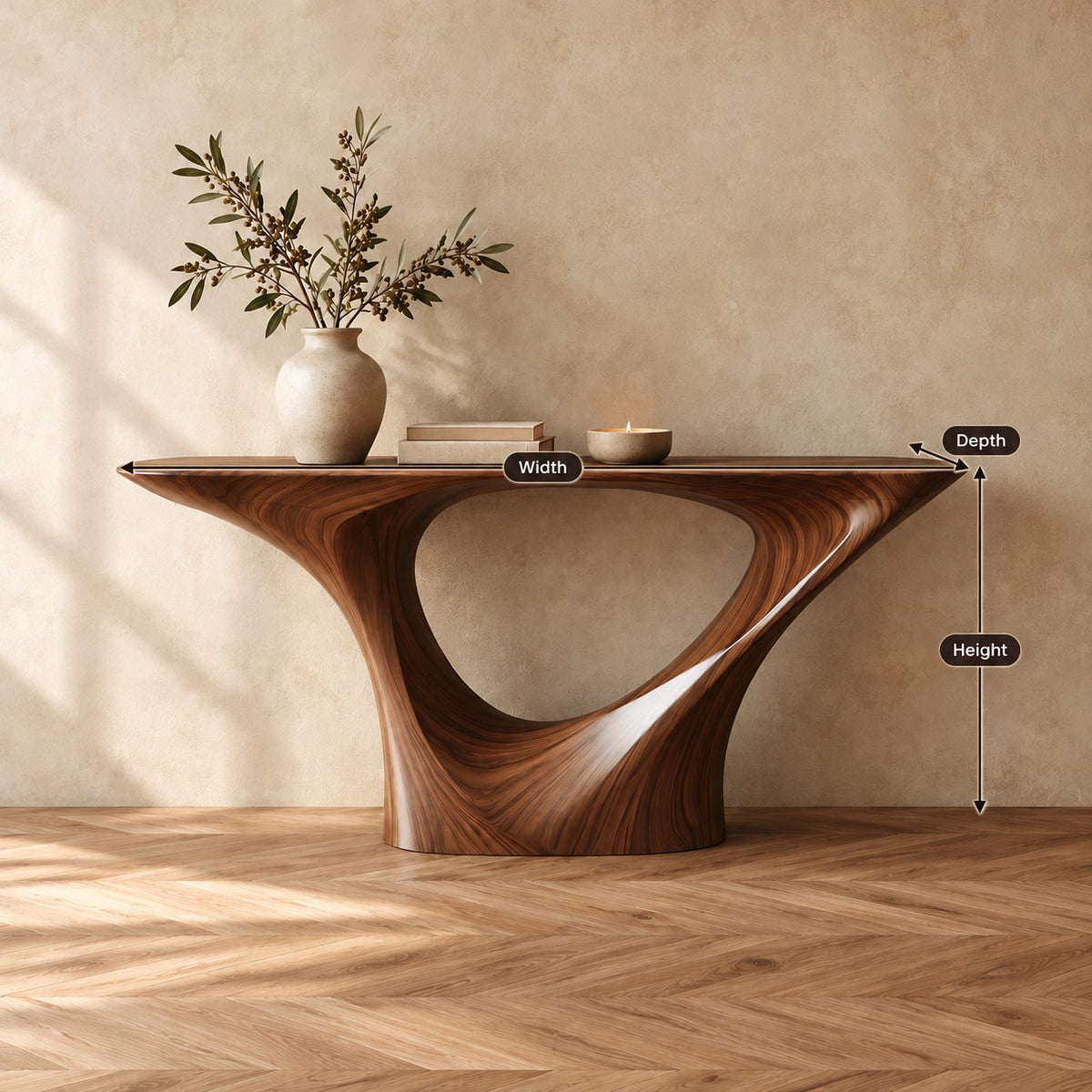 Sleek Sculptural Pedestal Console Table With Oval Cutout For Entryway