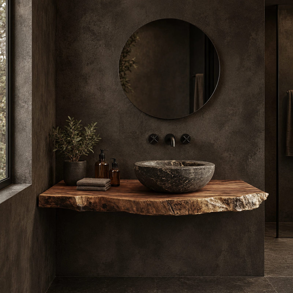Wabi Sabi Live Edge Floating Bathroom Vanity Top With Thick Slab