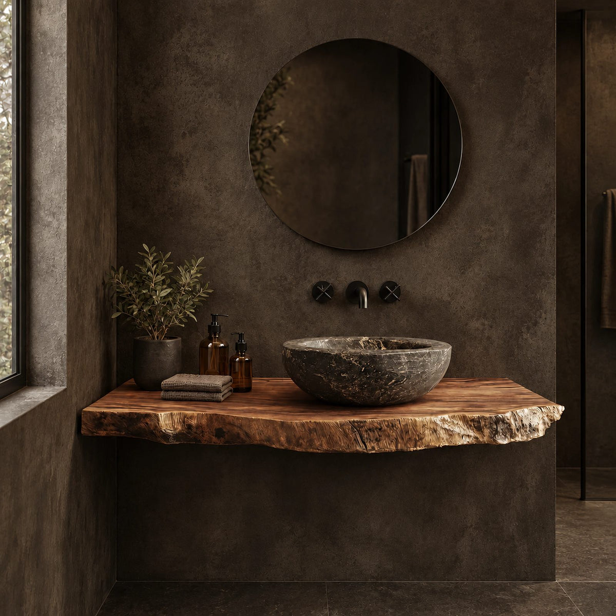 Wabi Sabi Live Edge Floating Bathroom Vanity Top With Thick Slab