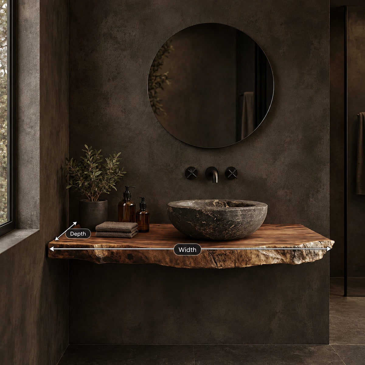 Wabi Sabi Live Edge Floating Bathroom Vanity Top With Thick Slab