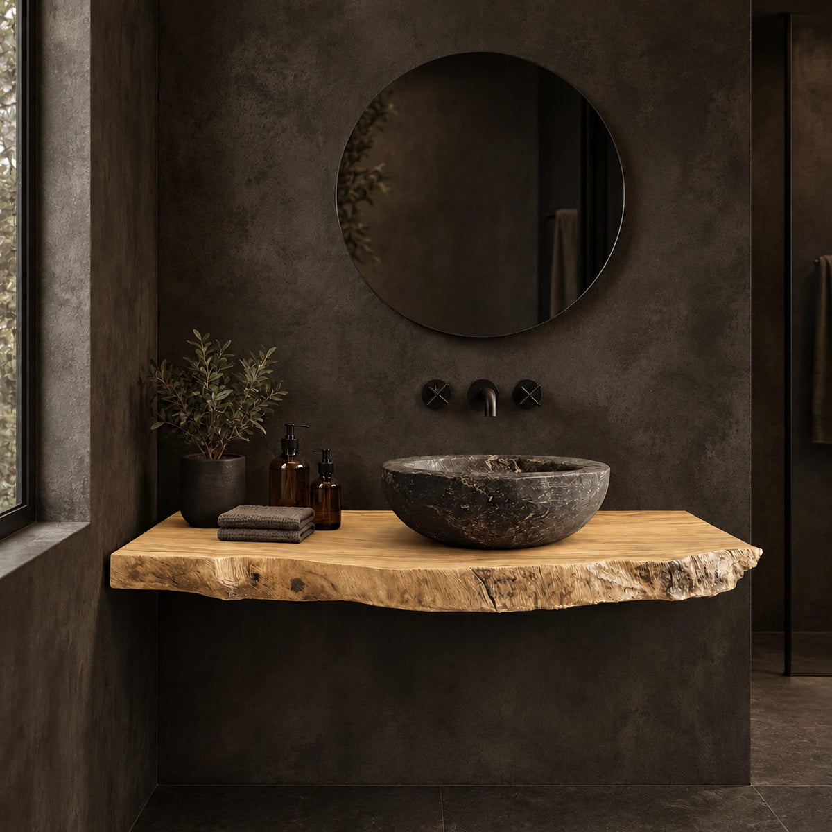 Wabi Sabi Live Edge Floating Bathroom Vanity Top With Thick Slab