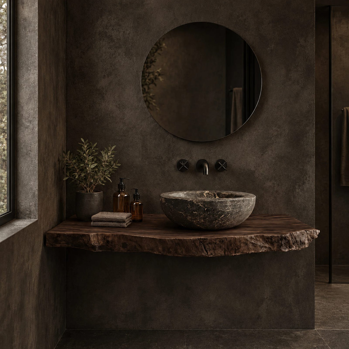 Wabi Sabi Live Edge Floating Bathroom Vanity Top With Thick Slab