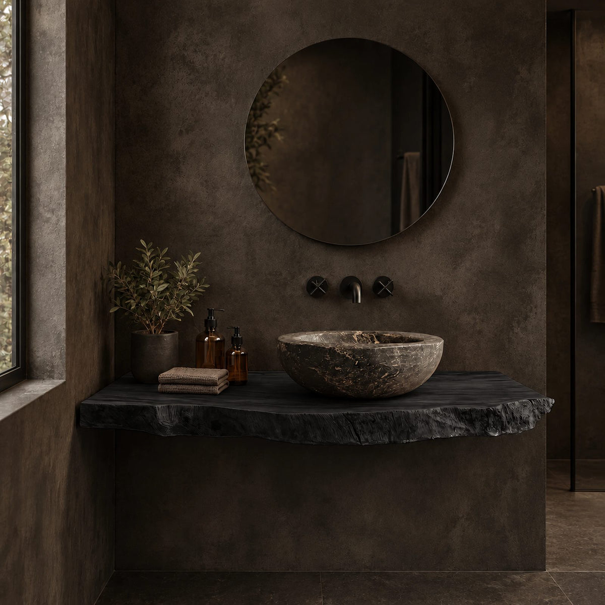 Wabi Sabi Live Edge Floating Bathroom Vanity Top With Thick Slab