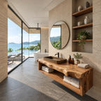 Coastal Live Edge Floating Bathroom Vanity With Open Towel Shelf