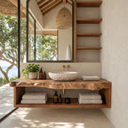 Coastal Live Edge Floating Bathroom Vanity With Open Towel Shelf