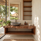 Coastal Live Edge Floating Bathroom Vanity With Open Towel Shelf
