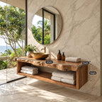 Coastal Live Edge Floating Bathroom Vanity With Open Towel Shelf