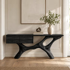 Modern Sculptural Wood Console Table With Built In Drawers For Entryway