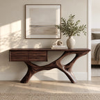 Modern Sculptural Wood Console Table With Built In Drawers For Entryway