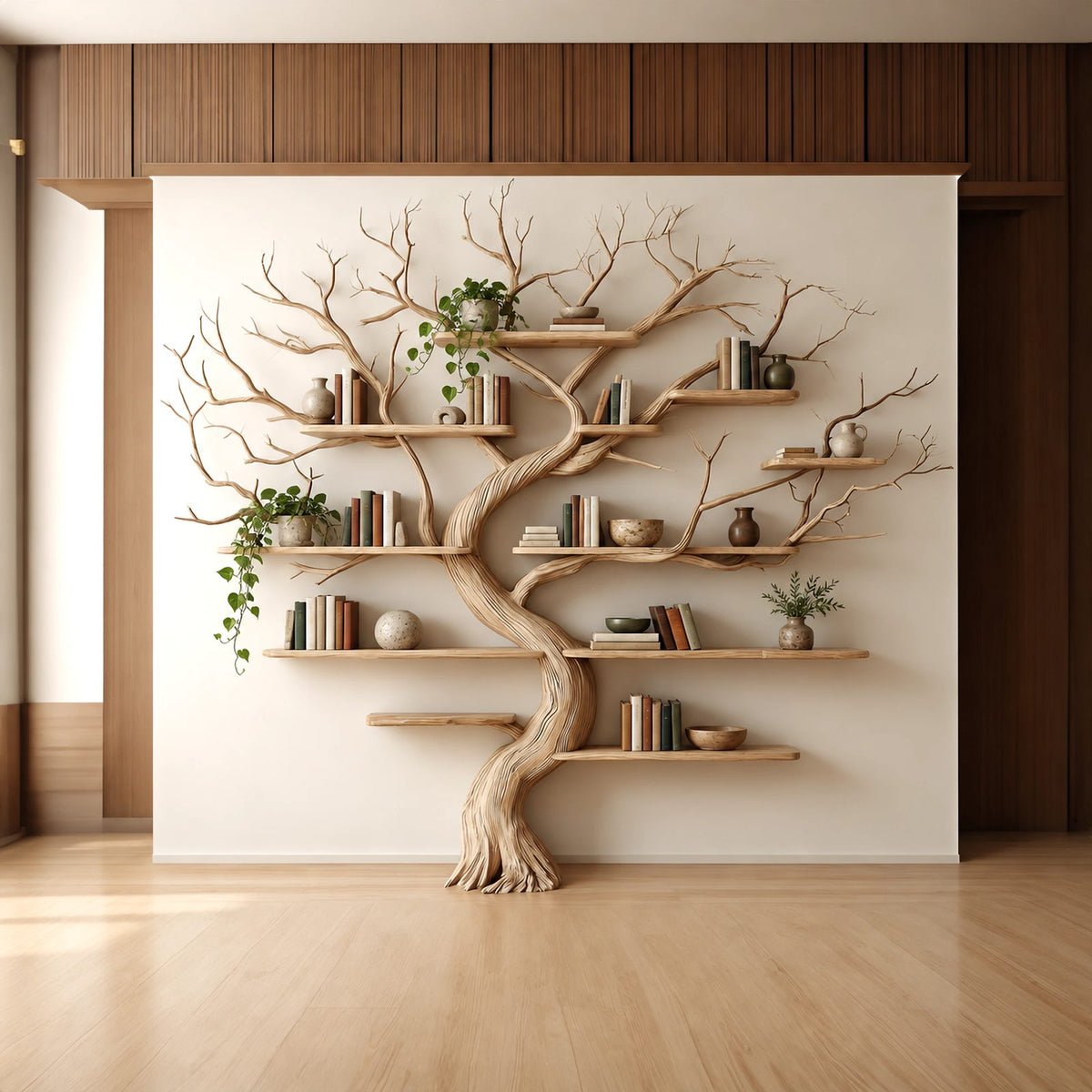 Handcrafted Wall Tree Bookshelf With Spreading Branch Shelves For Bedroom