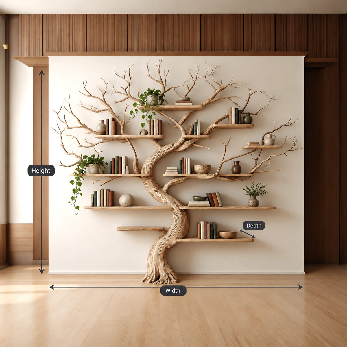 Handcrafted Wall Tree Bookshelf With Spreading Branch Shelves For Bedroom