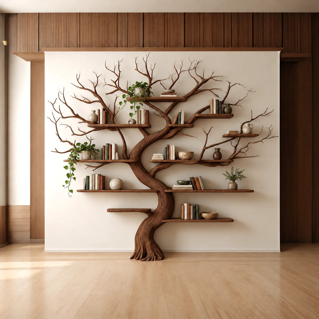 Handcrafted Wall Tree Bookshelf With Spreading Branch Shelves For Bedroom