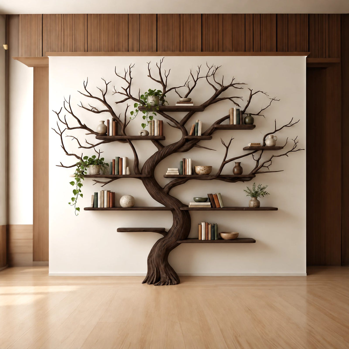 Handcrafted Wall Tree Bookshelf With Spreading Branch Shelves For Bedroom