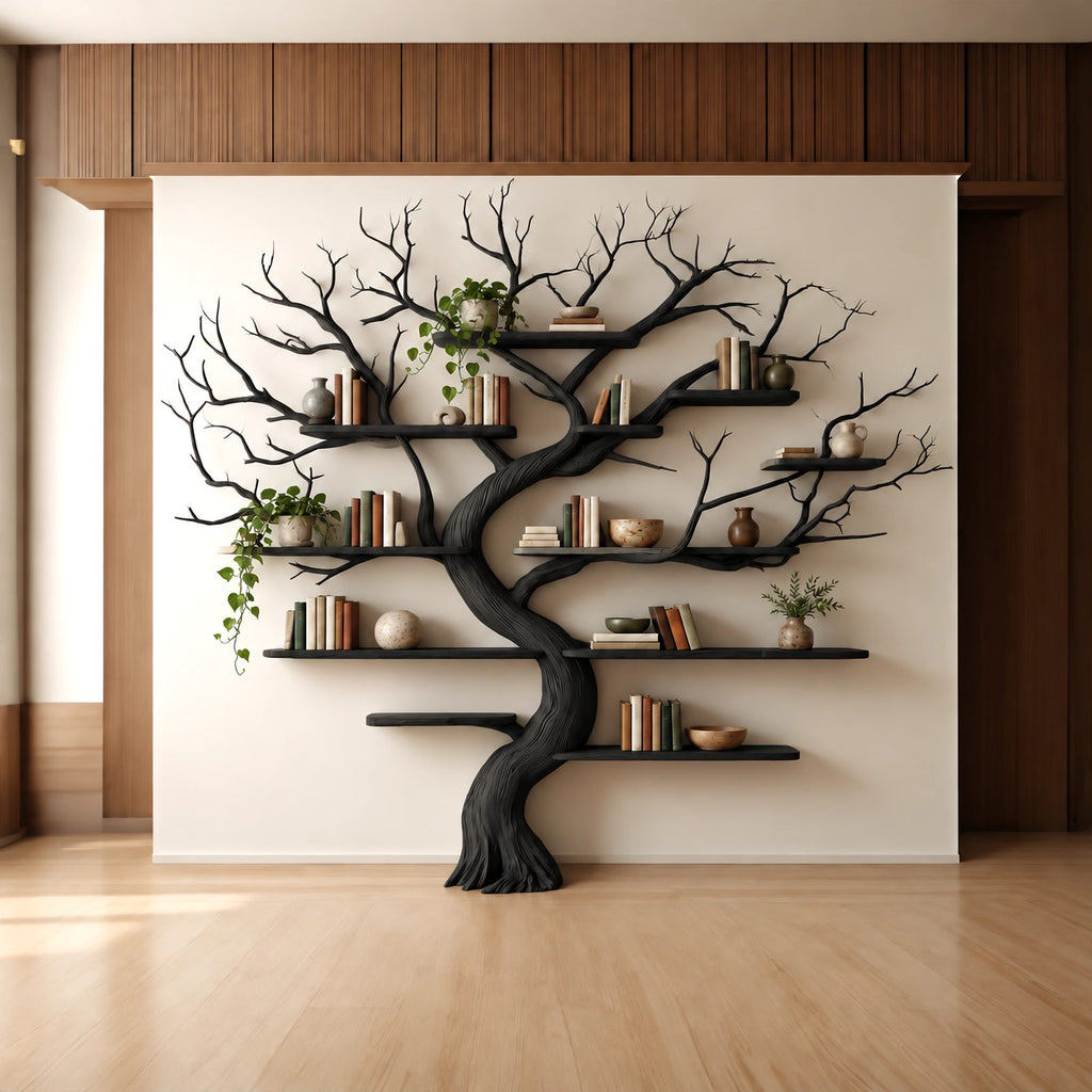 Handcrafted Wall Tree Bookshelf With Spreading Branch Shelves For Bedroom