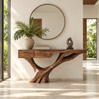 Farmhouse Tree Trunk Console Table With 2 Drawers For Entryway