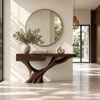 Farmhouse Tree Trunk Console Table With 2 Drawers For Entryway