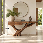 Farmhouse Tree Trunk Console Table With 2 Drawers For Entryway