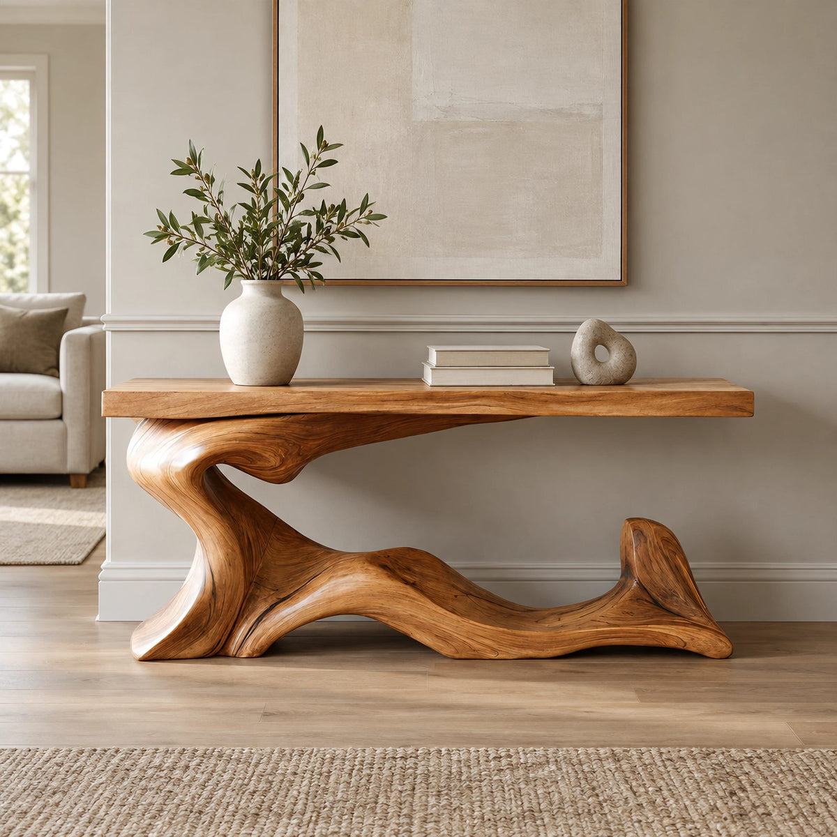 Contemporary Wave Base Console Table With Low Display Ledge For Hallway