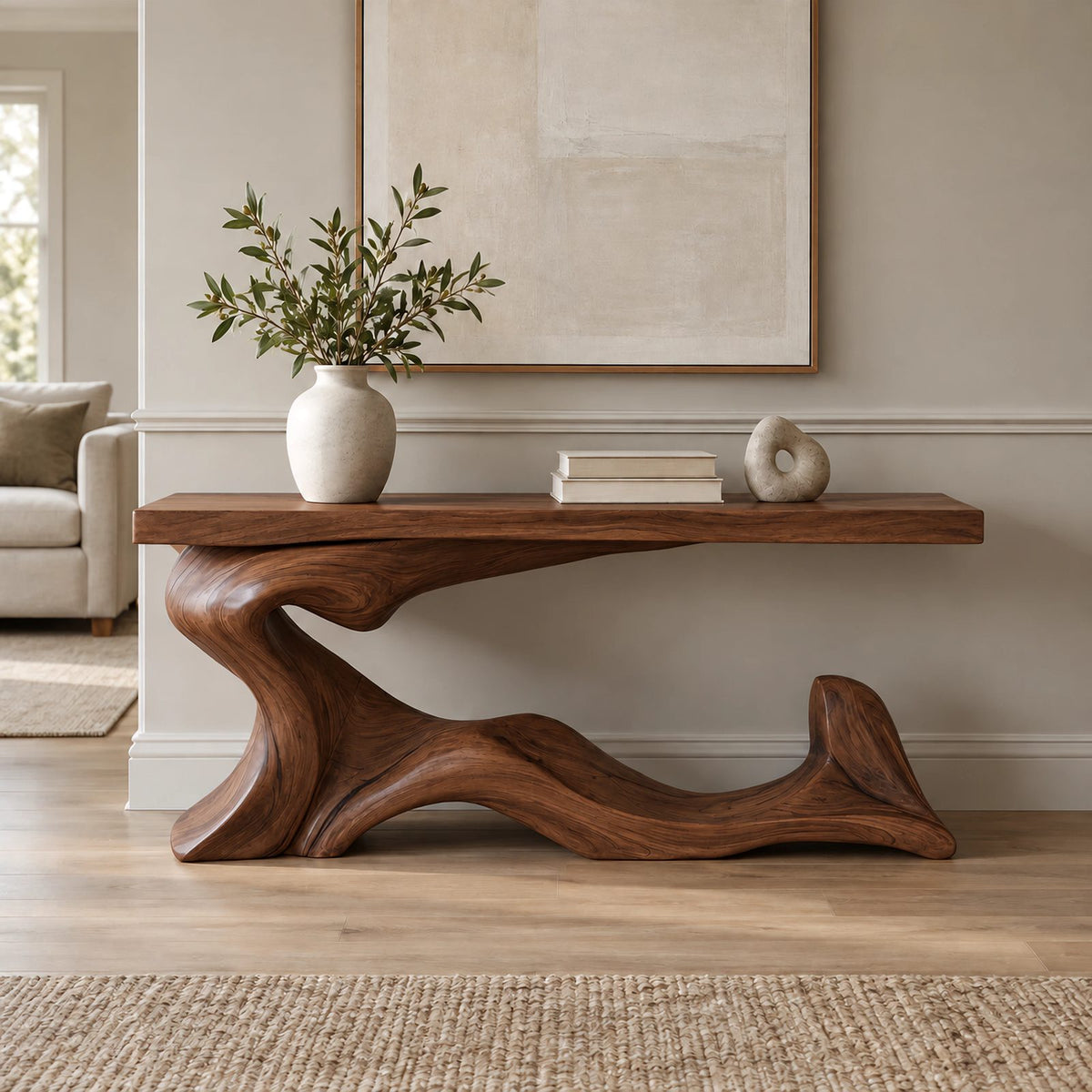 Contemporary Wave Base Console Table With Low Display Ledge For Hallway