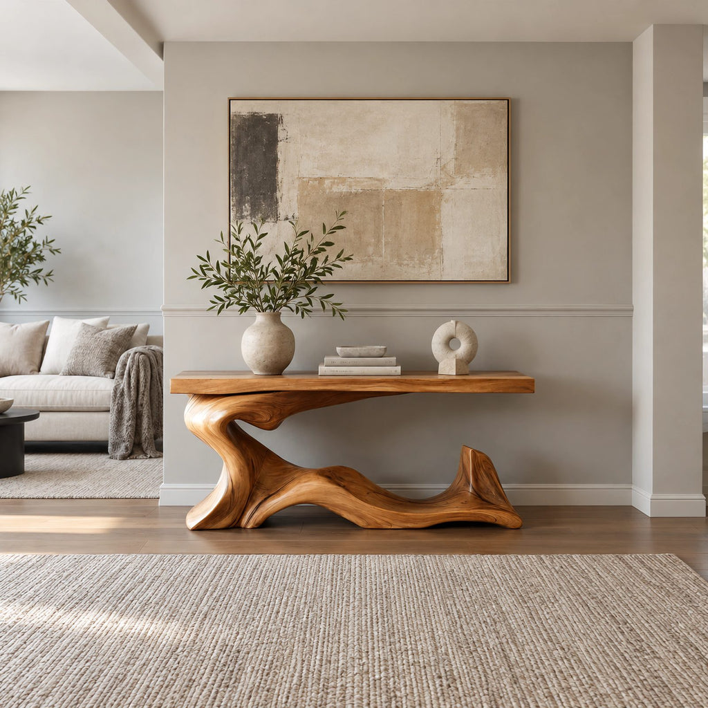 Contemporary Wave Base Console Table With Low Display Ledge For Hallway