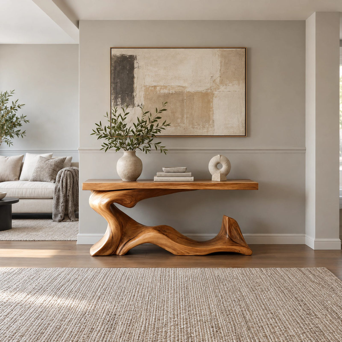 Contemporary Wave Base Console Table With Low Display Ledge For Hallway