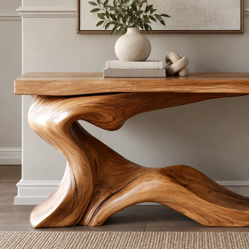 Contemporary Wave Base Console Table With Low Display Ledge For Hallway