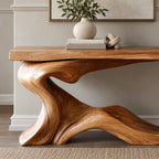 Contemporary Wave Base Console Table With Low Display Ledge For Hallway