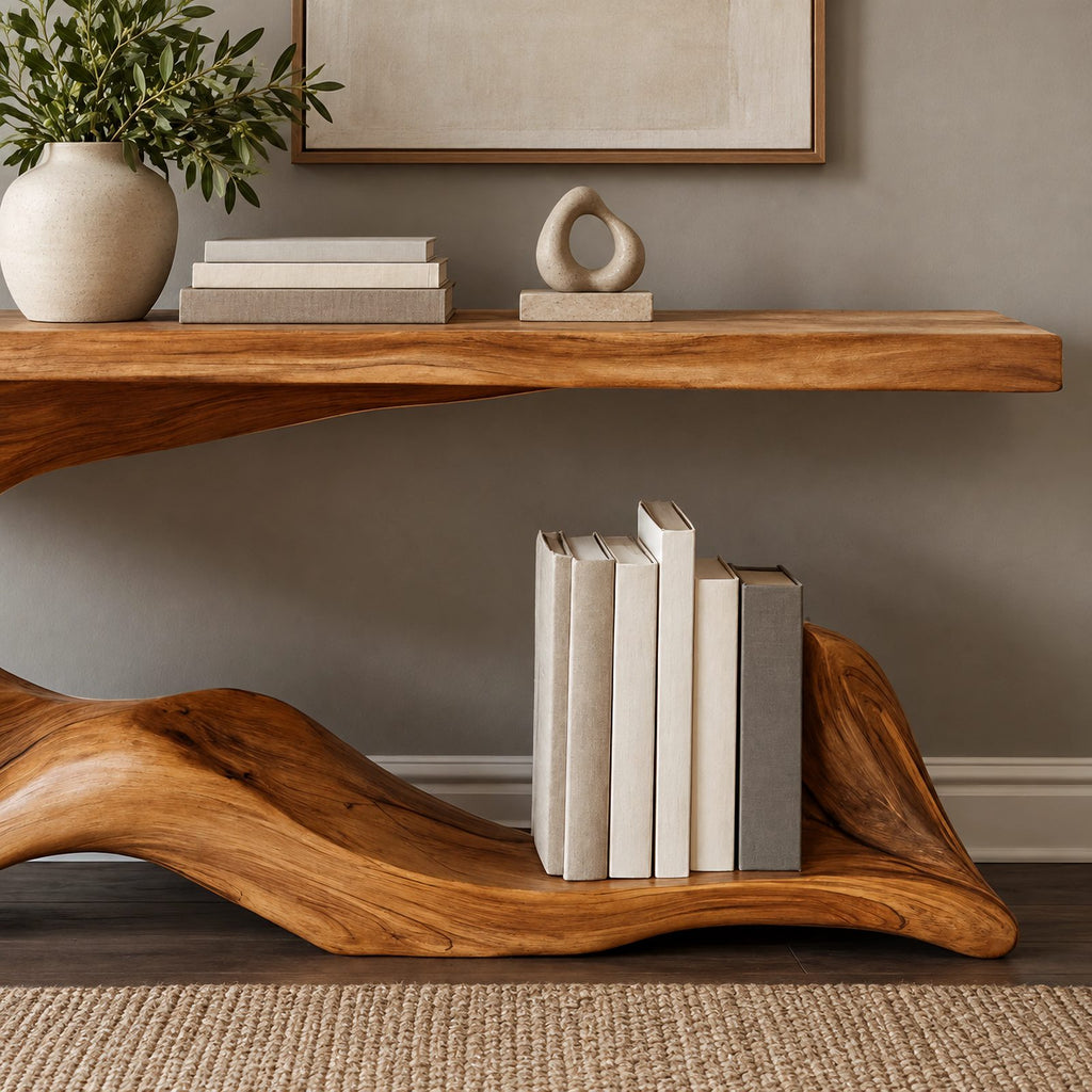 Contemporary Wave Base Console Table With Low Display Ledge For Hallway