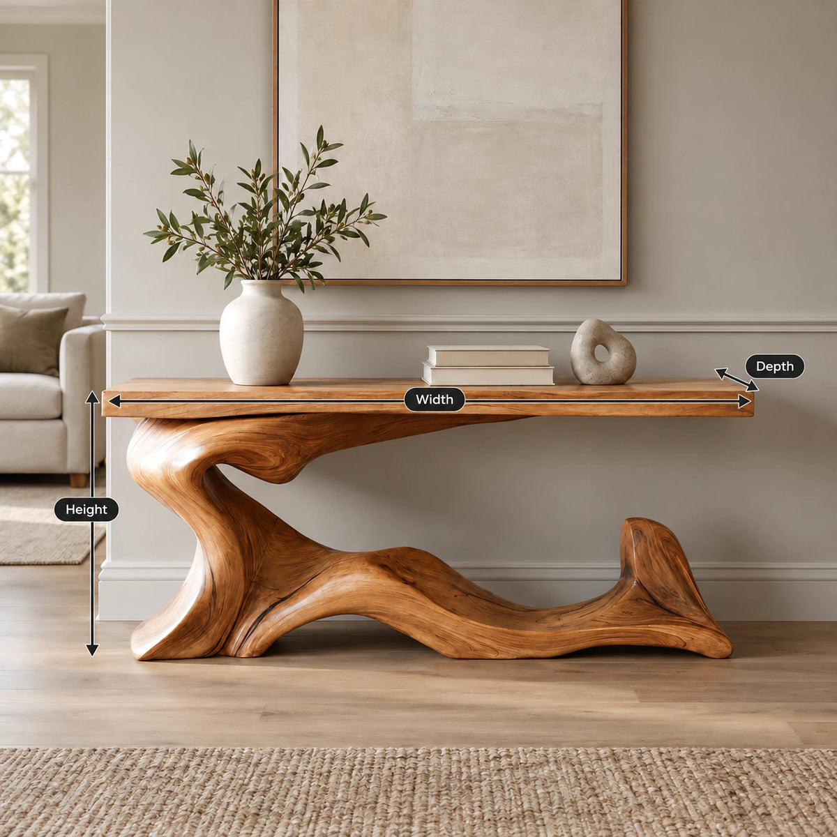 Contemporary Wave Base Console Table With Low Display Ledge For Hallway