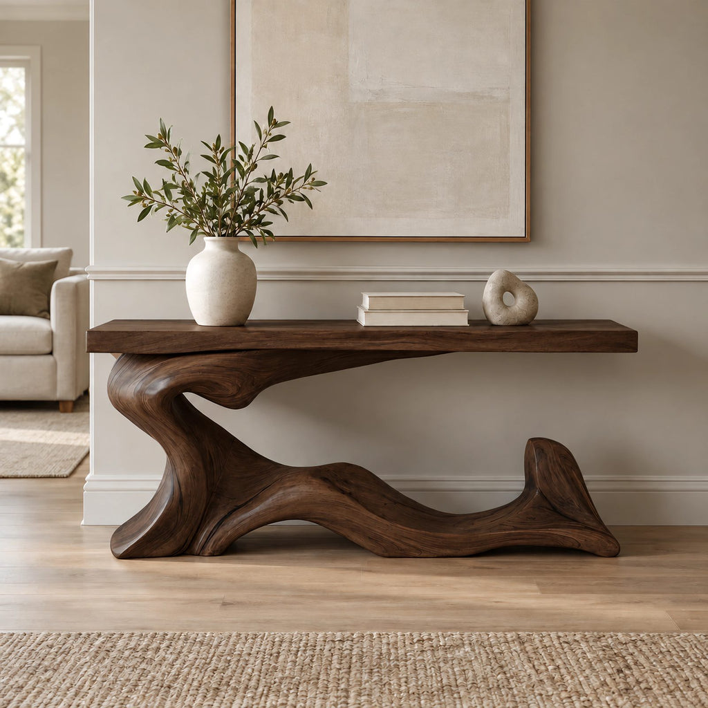 Contemporary Wave Base Console Table With Low Display Ledge For Hallway