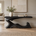 Contemporary Wave Base Console Table With Low Display Ledge For Hallway