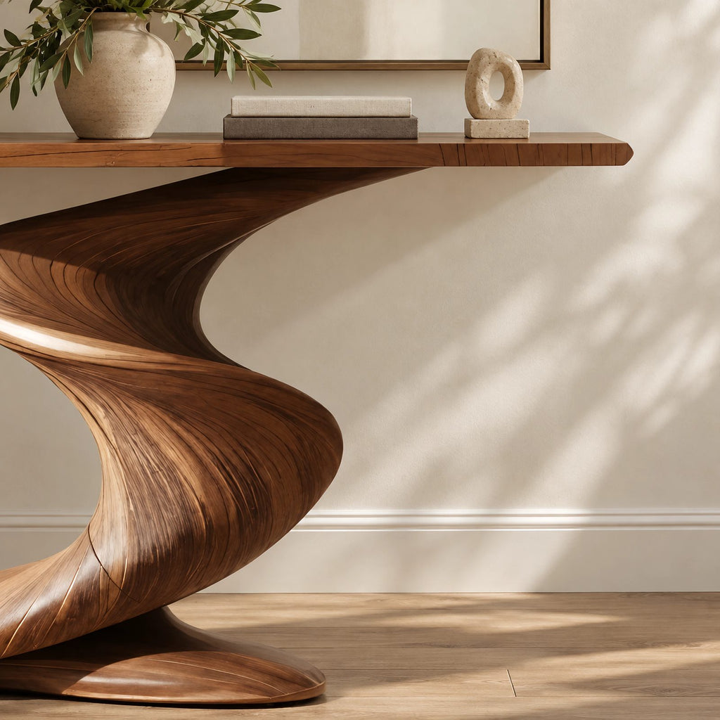 Mid Century Twisted Pedestal Console Table For Entryway And Living Room