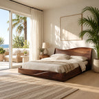 Modern Solid Wood Platform Bed With Wavy Rising Headboard For Bedroom