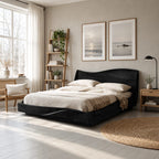Modern Solid Wood Platform Bed With Wavy Rising Headboard For Bedroom