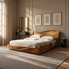 Modern Solid Wood Platform Bed With Wavy Rising Headboard For Bedroom