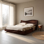 Modern Solid Wood Platform Bed With Wavy Rising Headboard For Bedroom