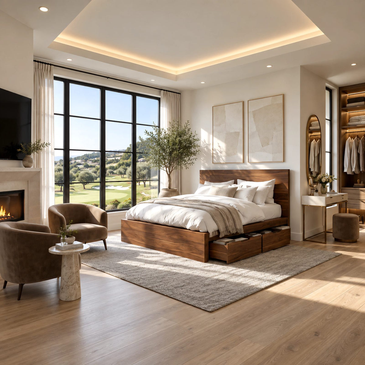 Modern Solid Wood Storage Bed Frame With 4 Drawers For Bedroom