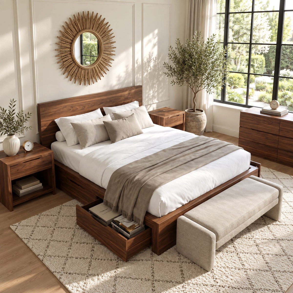 Modern Solid Wood Storage Bed Frame With 4 Drawers For Bedroom