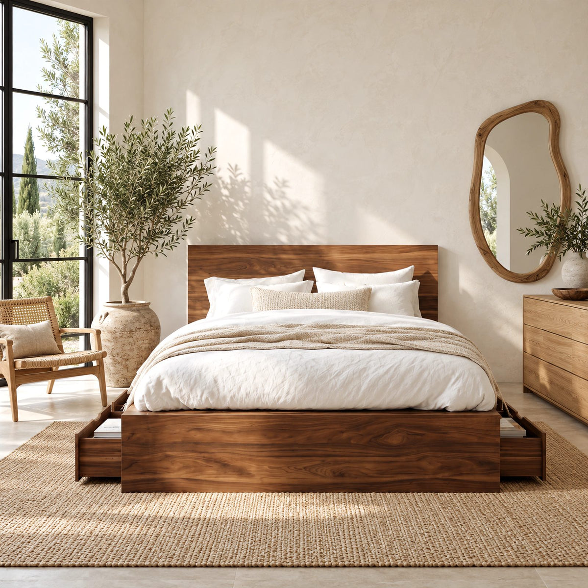 Modern Solid Wood Storage Bed Frame With 4 Drawers For Bedroom