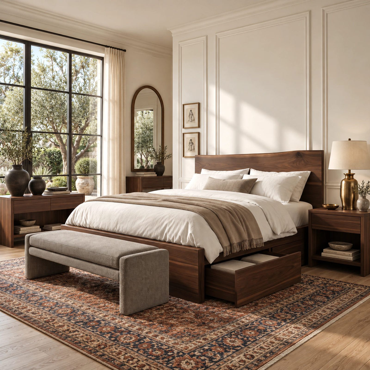Modern Solid Wood Storage Bed Frame With 4 Drawers For Bedroom