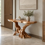 Live Edge Console Table With Natural Root Base For Living Room