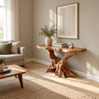 Live Edge Console Table With Natural Root Base For Living Room