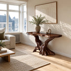 Live Edge Console Table With Natural Root Base For Living Room