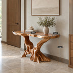 Live Edge Console Table With Natural Root Base For Living Room