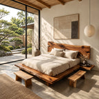 Modern Rustic Live Edge Bed Frame With Chunky Slab Platform For Bedroom