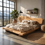 Modern Rustic Live Edge Bed Frame With Chunky Slab Platform For Bedroom